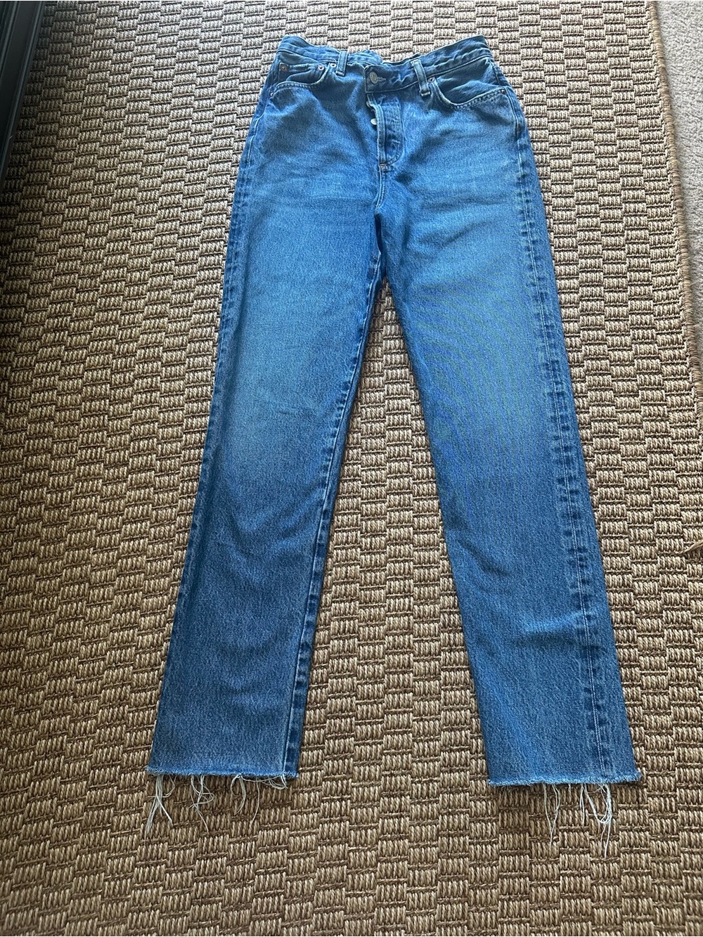 AGOLDE 90s Pinch Waist High Rise Straight Jeans Size 25 Blue Raw Hem